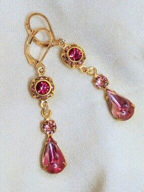 Victorian Blush Rose Pink Crystal In Feminine Artisan-Made Gold Plated Earrings